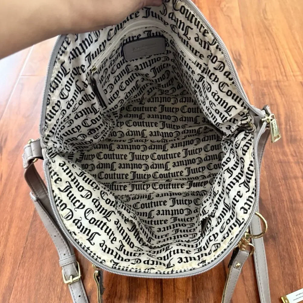 Juicy Couture Zippered Up Satchel Bag Grey Gold Accents Y2K